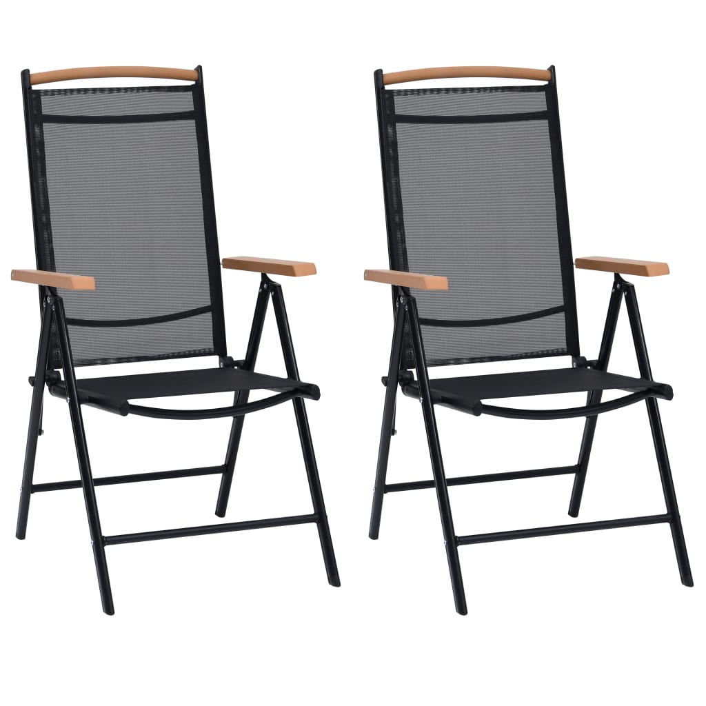 vidaXL Scaune pliante de grădină, 2 buc., negru, aluminiu și textilenă vidaXL Scaune pliante de grădină, 2 buc., negru, aluminiu și textilenă