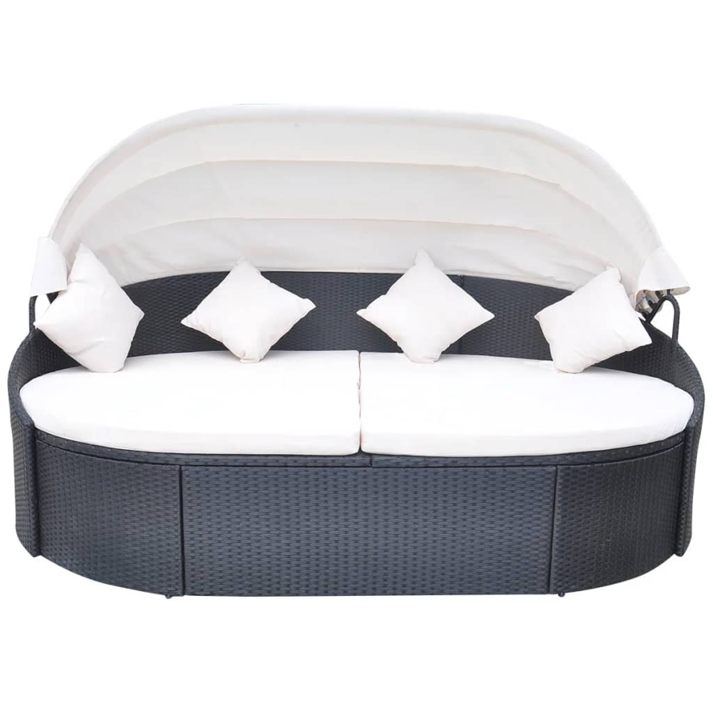 vidaXL Pat șezlong de exterior cu baldachin, negru, poliratan vidaXL Pat șezlong de exterior cu baldachin, negru, poliratan