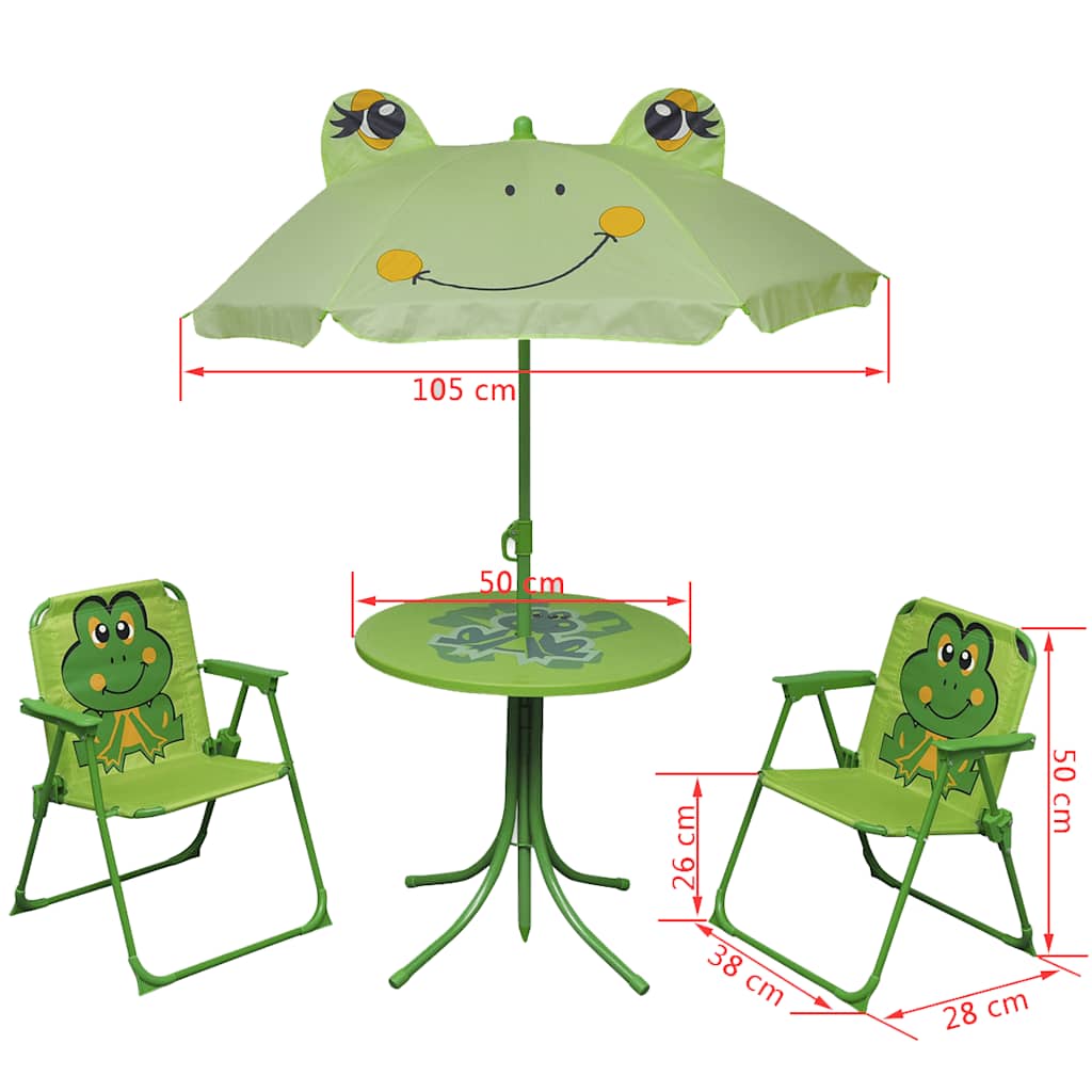 vidaXL Set bistro pentru copii de grădină, cu umbrelă, 3 piese, verde vidaXL Set bistro pentru copii de grădină, cu umbrelă, 3 piese, verde