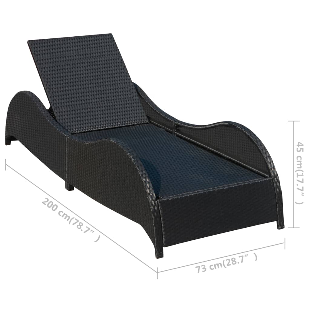 vidaXL Șezlong de plajă cu pernă, negru, poliratan vidaXL Șezlong de plajă cu pernă, negru, poliratan
