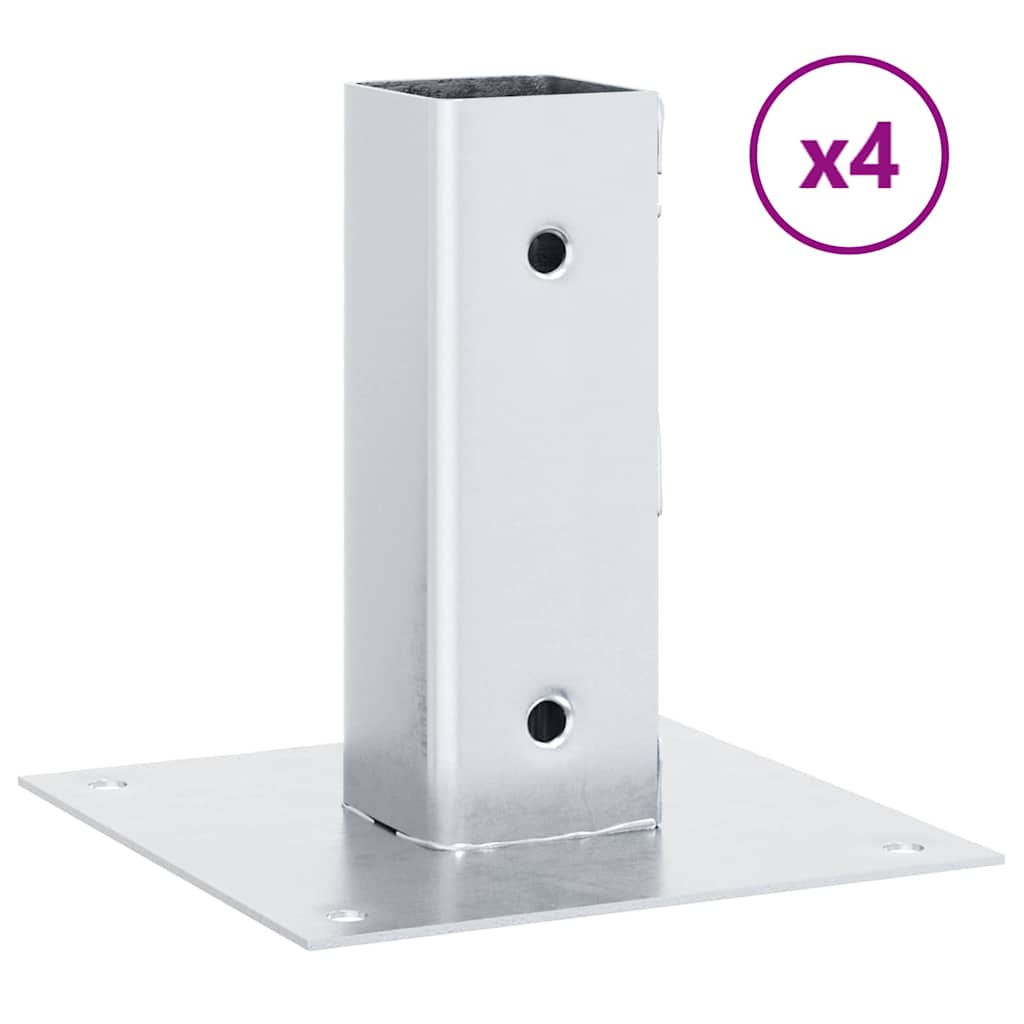 vidaXL Baze stâlp pătrate 4 buc Argintiu 46x46 mm Oțel galvanizat vidaXL Baze stâlp pătrate 4 buc Argintiu 46x46 mm Oțel galvanizat