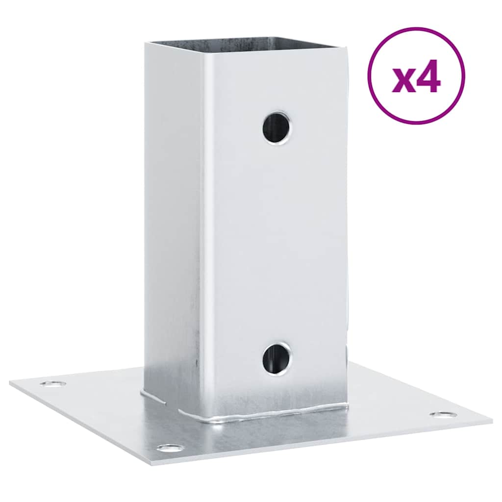 vidaXL Baze stâlp pătrate 4 buc Argintiu 61x61 mm Oțel galvanizat vidaXL Baze stâlp pătrate 4 buc Argintiu 61x61 mm Oțel galvanizat