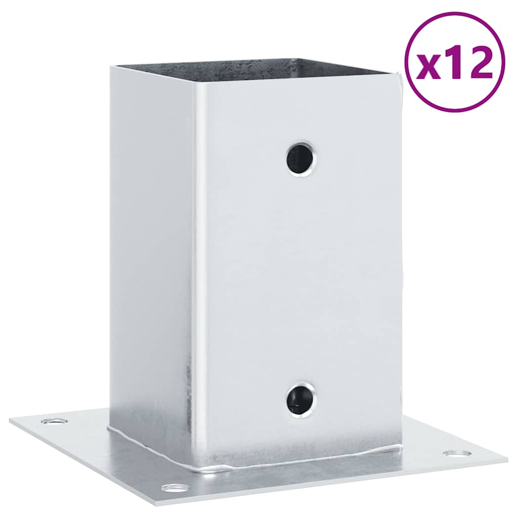 vidaXL Baze stâlp pătrate 12 buc Argintiu 81x81 mm Oțel galvanizat vidaXL Baze stâlp pătrate 12 buc Argintiu 81x81 mm Oțel galvanizat