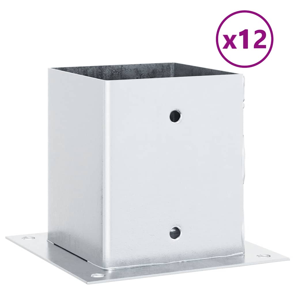 vidaXL Baze stâlp pătrate 12 buc Argintiu 101x101 mm Oțel galvanizat vidaXL Baze stâlp pătrate 12 buc Argintiu 101x101 mm Oțel galvanizat