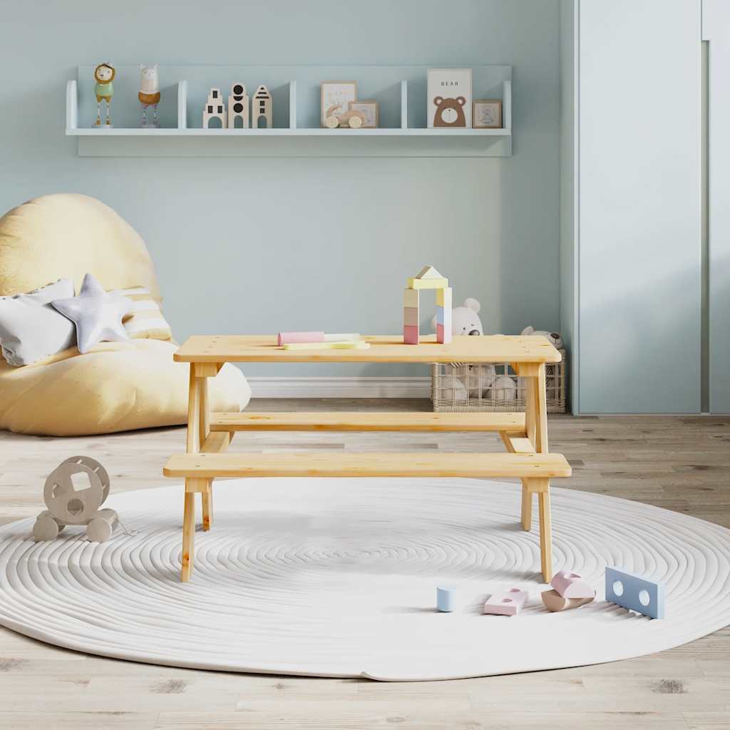 vidaXL Masă pentru copii cu bănci „IRUN” 90x79,5x50 cm lemn masiv