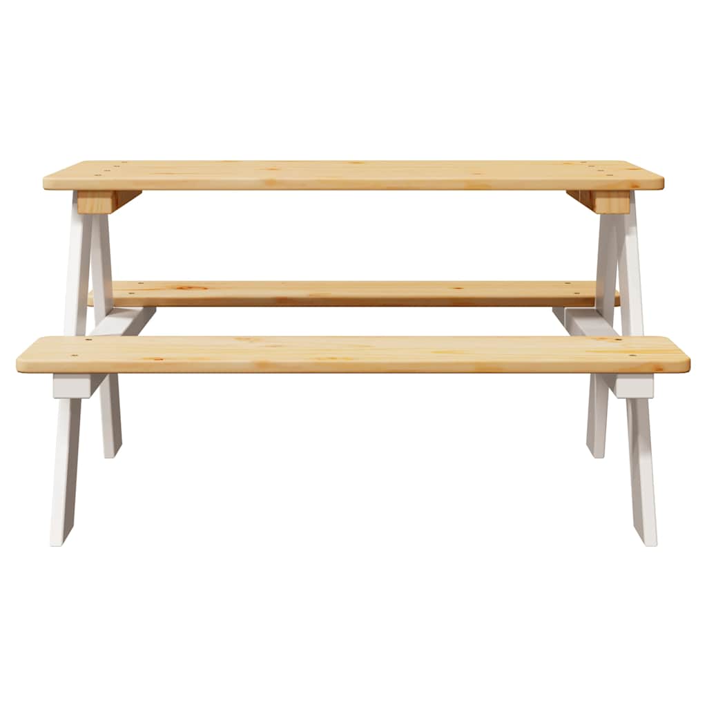 vidaXL Masa pentru copii cu banci "IRUN" alb 90x79,5x50cm lemn masiv vidaXL Masa pentru copii cu banci "IRUN" alb 90x79,5x50cm lemn masiv