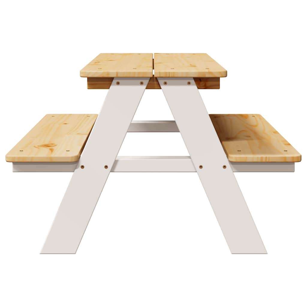 vidaXL Masa pentru copii cu banci "IRUN" alb 90x79,5x50cm lemn masiv vidaXL Masa pentru copii cu banci "IRUN" alb 90x79,5x50cm lemn masiv