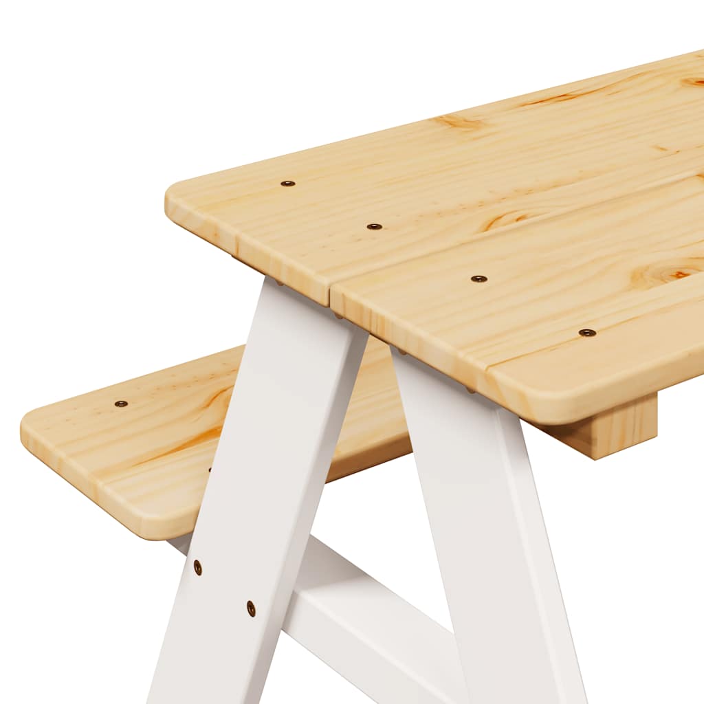 vidaXL Masa pentru copii cu banci "IRUN" alb 90x79,5x50cm lemn masiv vidaXL Masa pentru copii cu banci "IRUN" alb 90x79,5x50cm lemn masiv