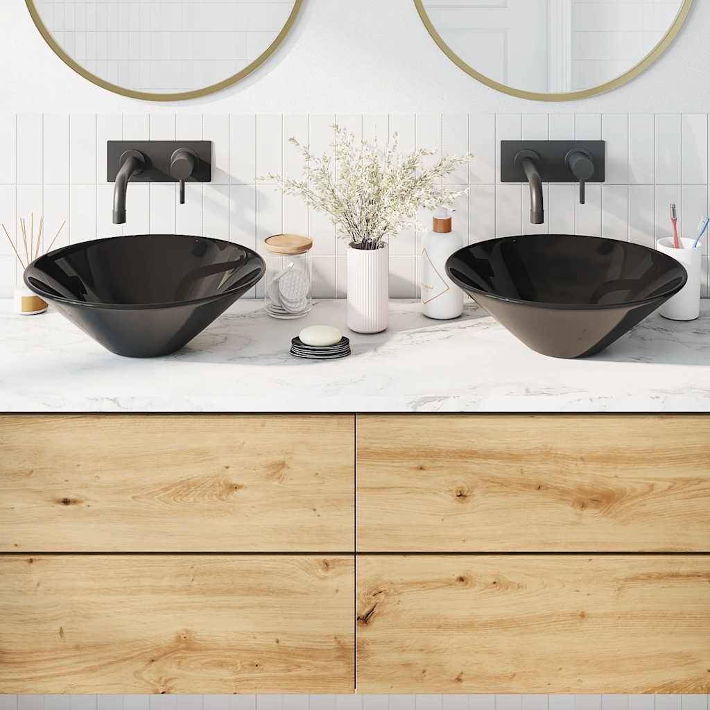 vidaXL Lavoare 2 buc Negru lucios Ø42x14 cm Ceramic vidaXL Lavoare 2 buc Negru lucios Ø42x14 cm Ceramic