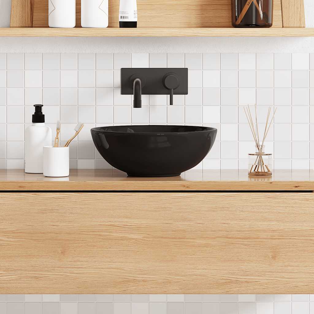 vidaXL Lavoar negru lucios Ø28x10 cm ceramică vidaXL Lavoar negru lucios Ø28x10 cm ceramică