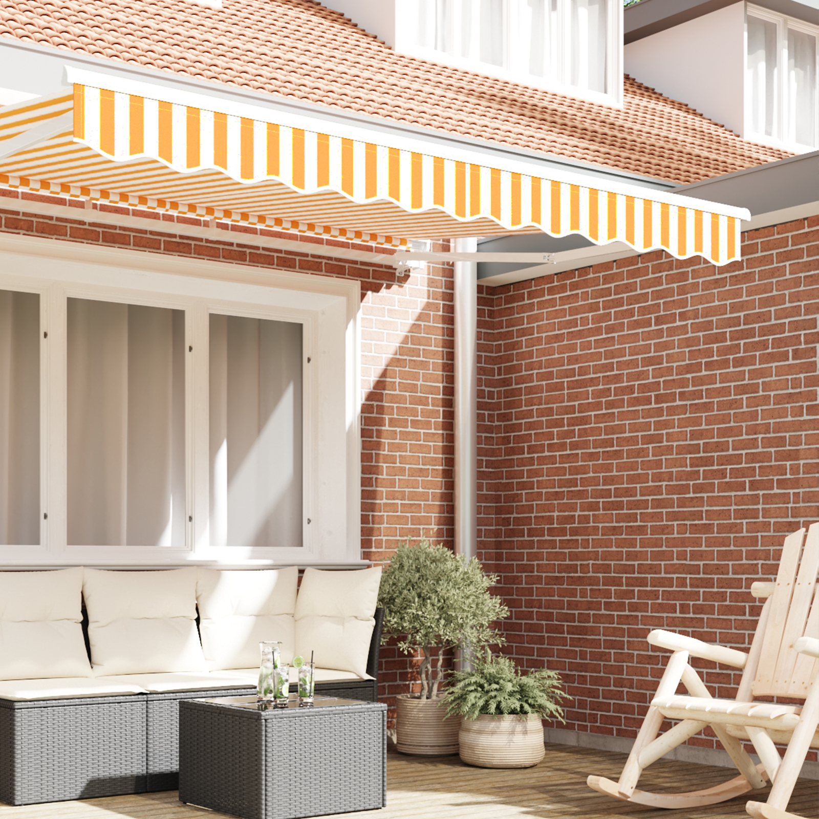 vidaXL Umbra pentru terasă, 2.5 m, galben și alb, 2.3x0.2 m