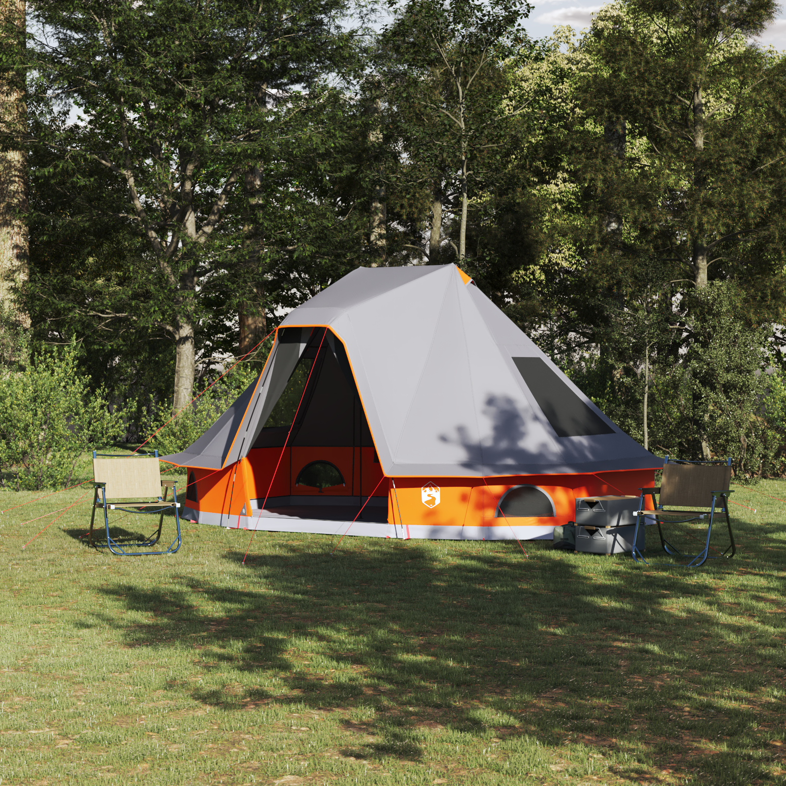 vidaXL Cort de familie Tipi Manual Gri, Portocaliu 466 x 310 x 240 cm vidaXL Cort de familie Tipi Manual Gri, Portocaliu 466 x 310 x 240 cm