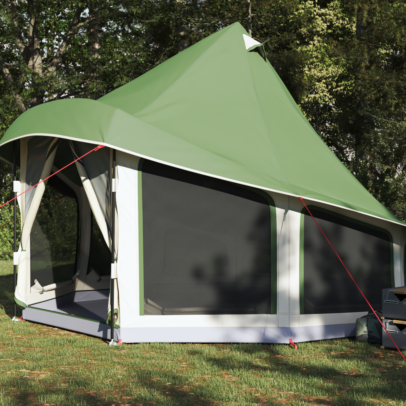 vidaXL Cort Familial Tipi Verde 6 Persoane Impermeabil
