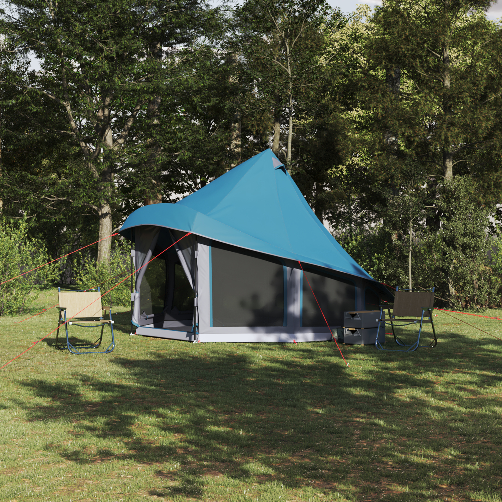 vidaXL Cort de familie Tipi cu acoperiș albastru 404 x 370 x 270 cm vidaXL Cort de familie Tipi cu acoperiș albastru 404 x 370 x 270 cm