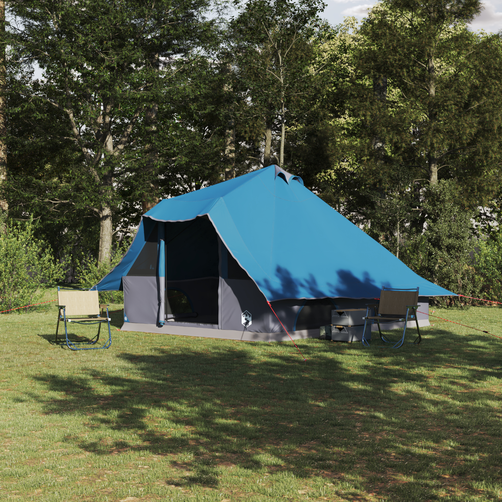vidaXL Cort de familie Tipi Manual Albastru și Gri 358 x 296 x 258 cm vidaXL Cort de familie Tipi Manual Albastru și Gri 358 x 296 x 258 cm