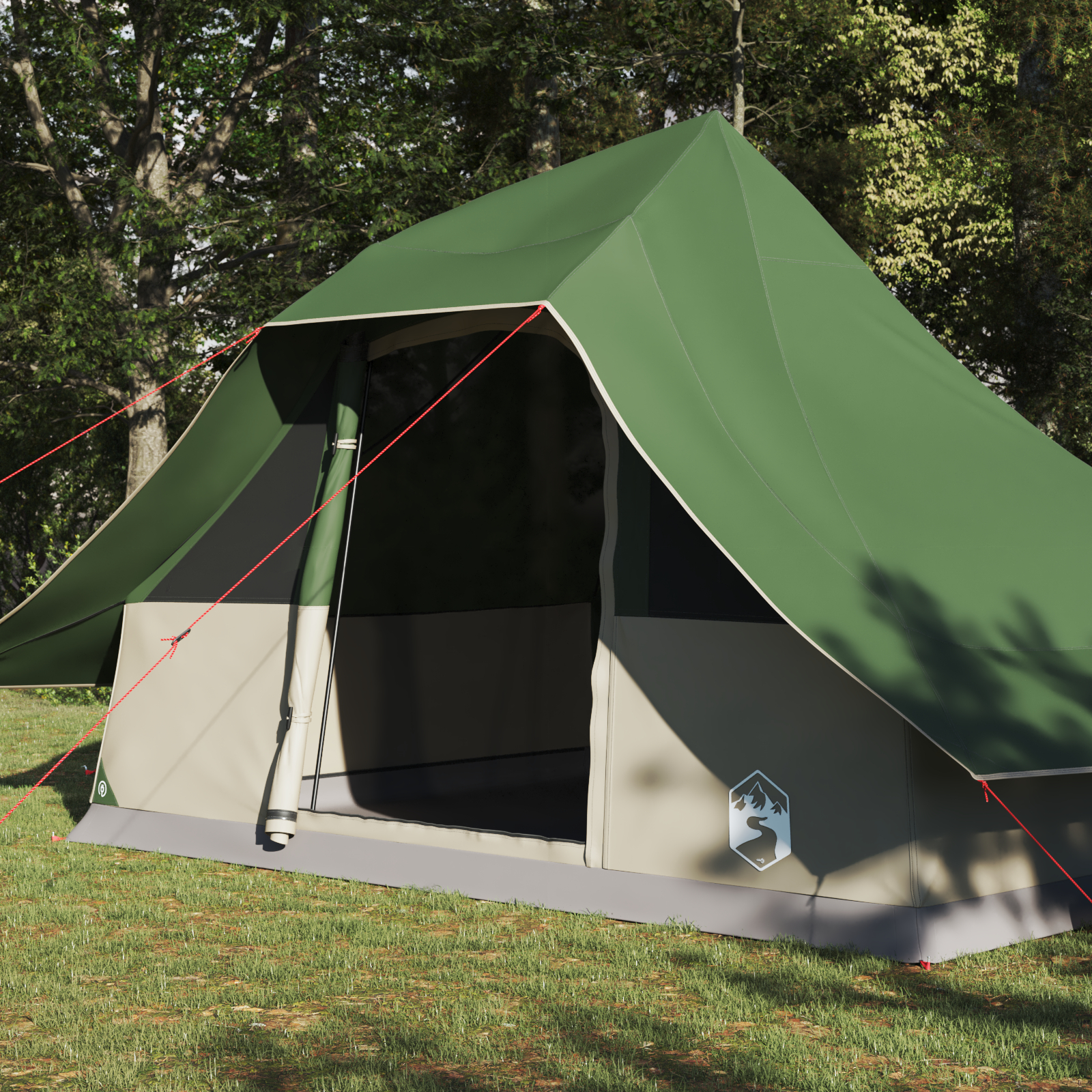 vidaXL Cort de familie Tipi cu acoperiș Verde 364 x 281 x 257 cm vidaXL Cort de familie Tipi cu acoperiș Verde 364 x 281 x 257 cm