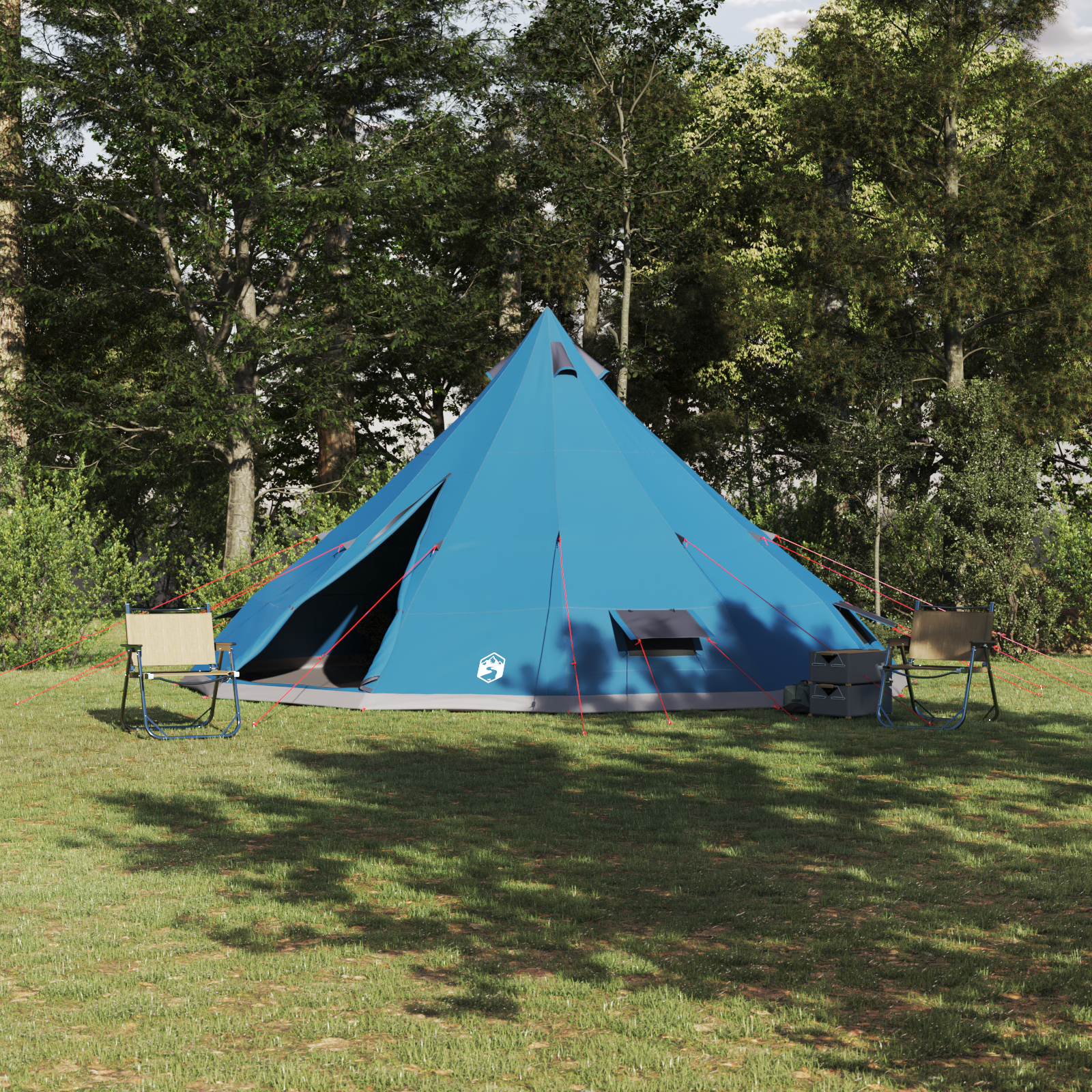 vidaXL Cort de familie Tipi Manual Albastru și Gri 560 x 560 x 300 cm vidaXL Cort de familie Tipi Manual Albastru și Gri 560 x 560 x 300 cm