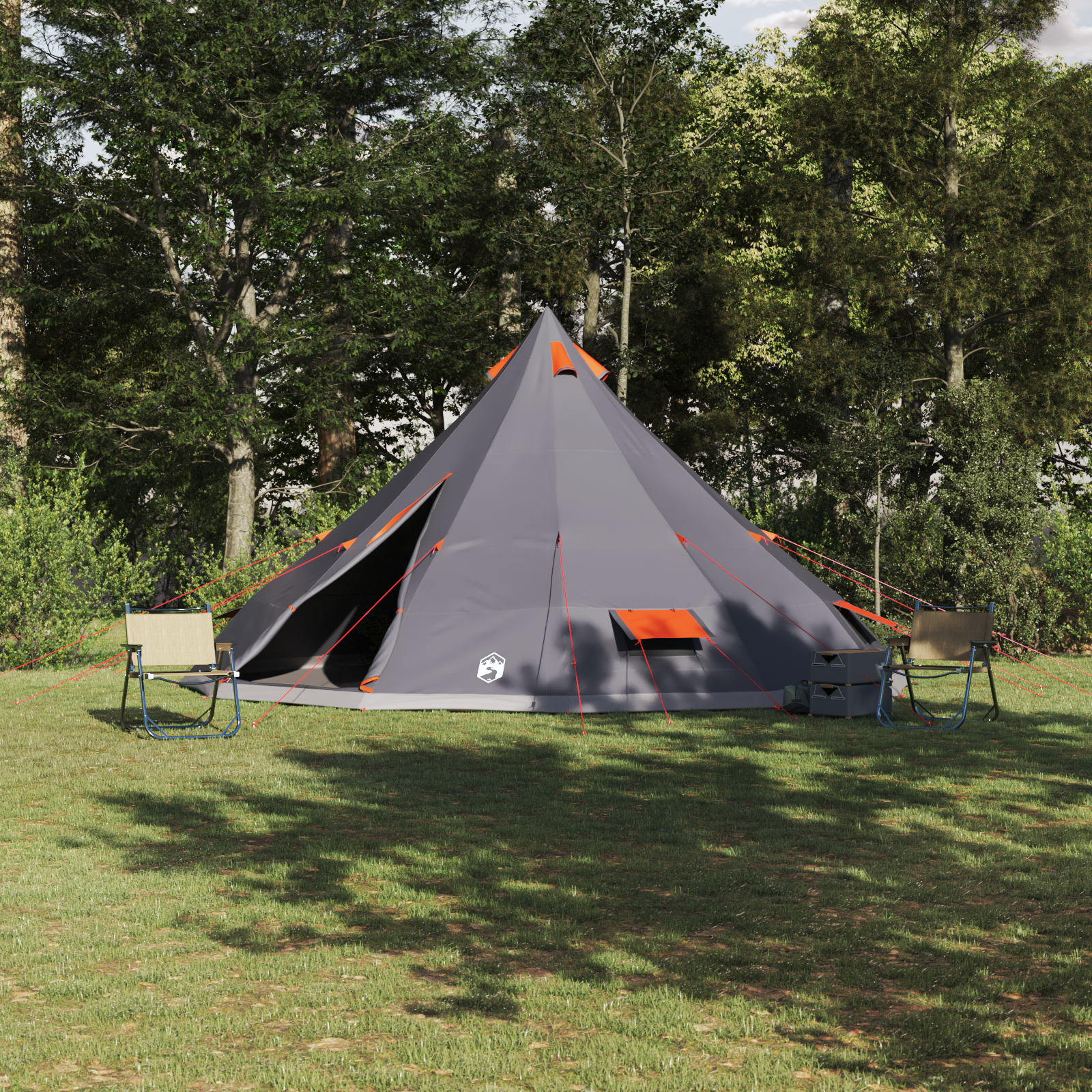 vidaXL Cort de familie Tipi Gri și Portocalie 560 x 560 x 300 cm vidaXL Cort de familie Tipi Gri și Portocalie 560 x 560 x 300 cm