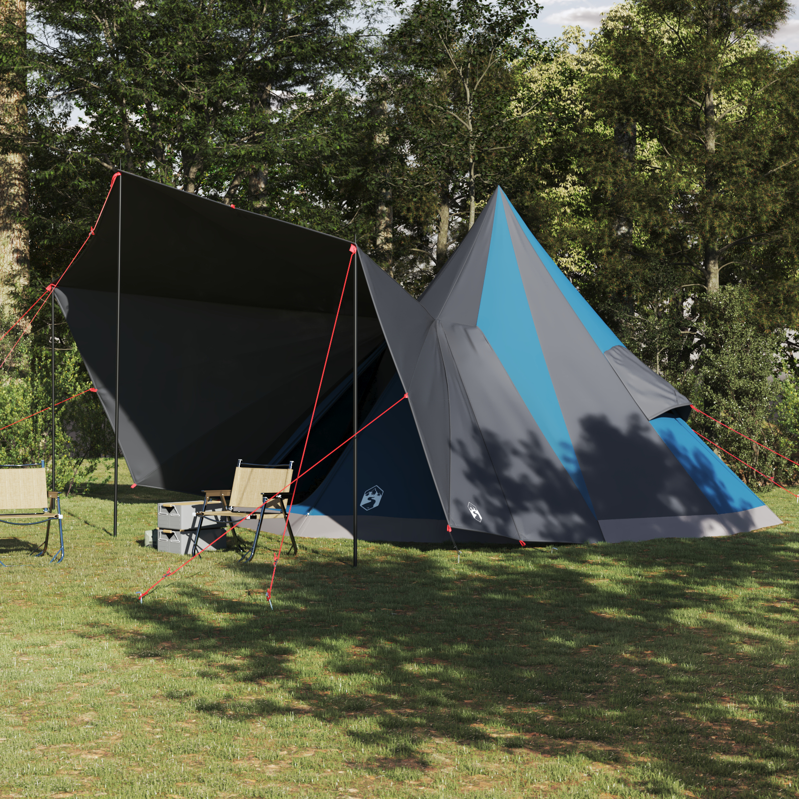 vidaXL Cort de familie Tipi Manual Albastru și Gri 510 x 690 x 330 cm vidaXL Cort de familie Tipi Manual Albastru și Gri 510 x 690 x 330 cm