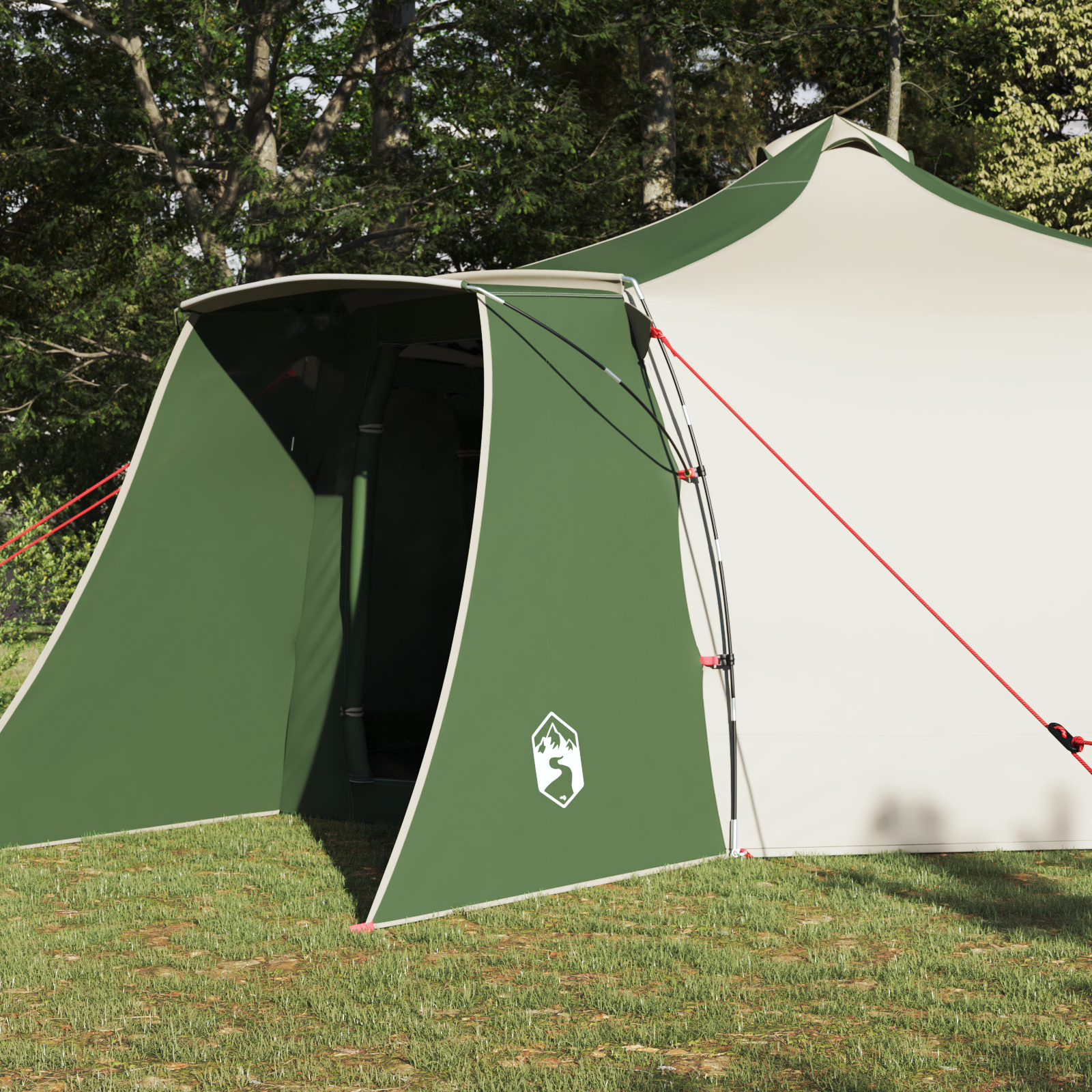 vidaXL Cort Tipi cu acoperiș Verde și bej 492 x 492 x 275 cm țesătură