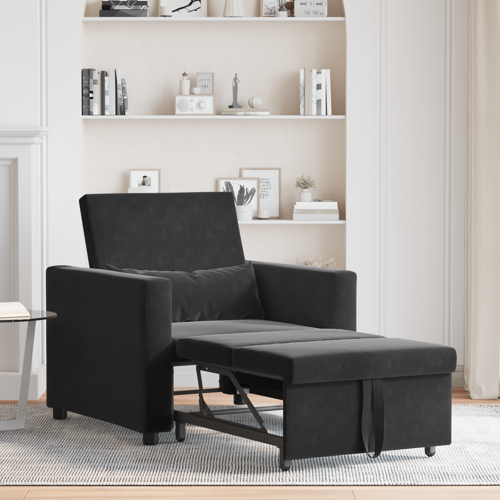 vidaXL Canapea Extensibilă 3 în 1 pentru O Persoană Catifea Neagră