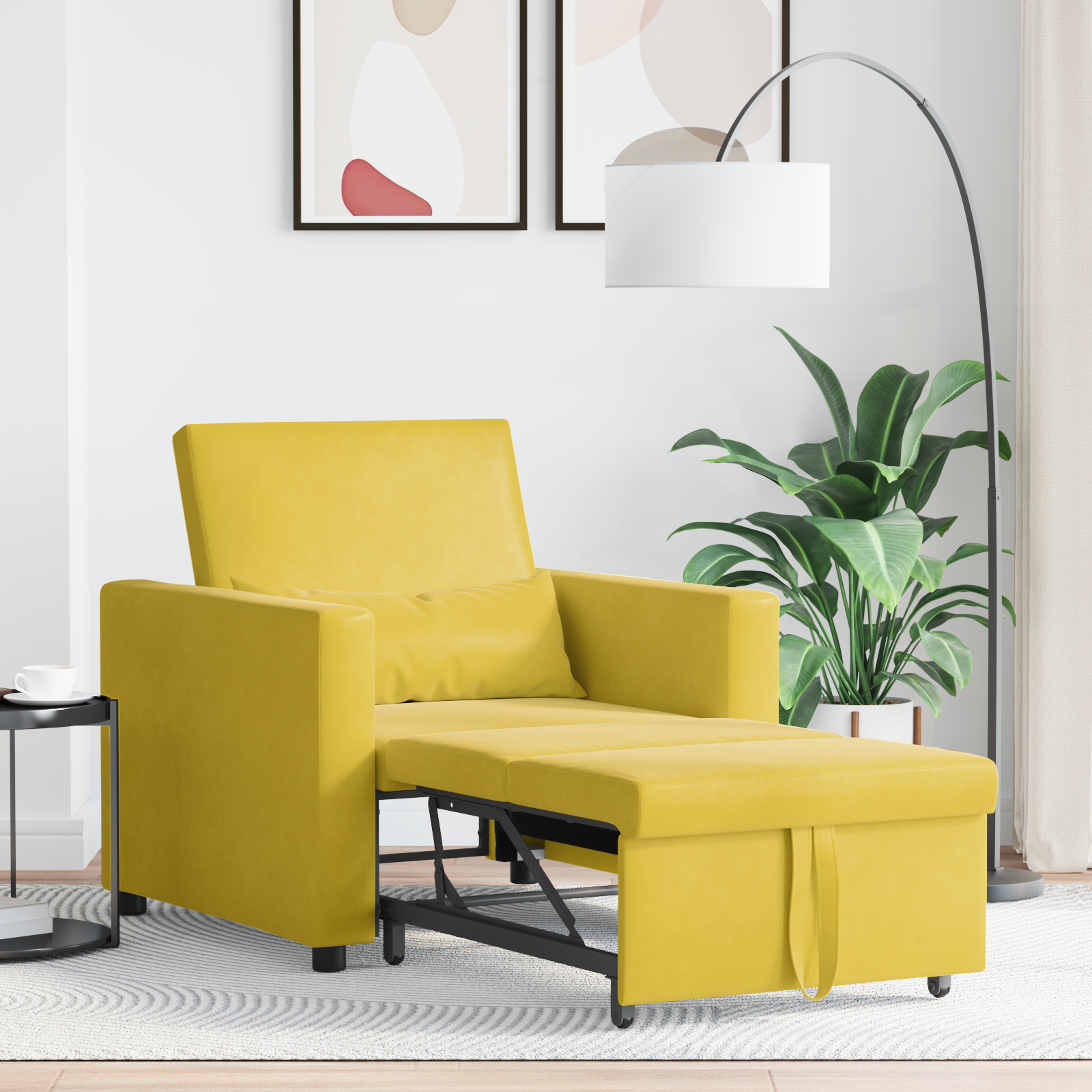vidaXL Sofa Pat Unilaterala cu roți Galben 90 x 165 x 87 cm Catifea