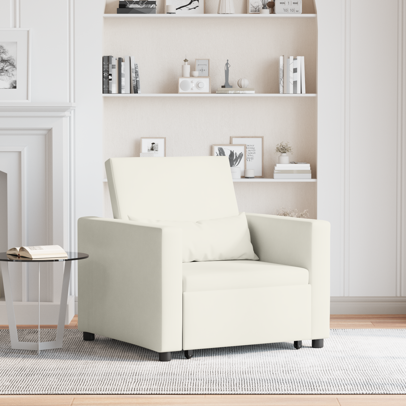 vidaXL 3 în 1 Fotoliu Pat Singur Convertible Crem Catifea