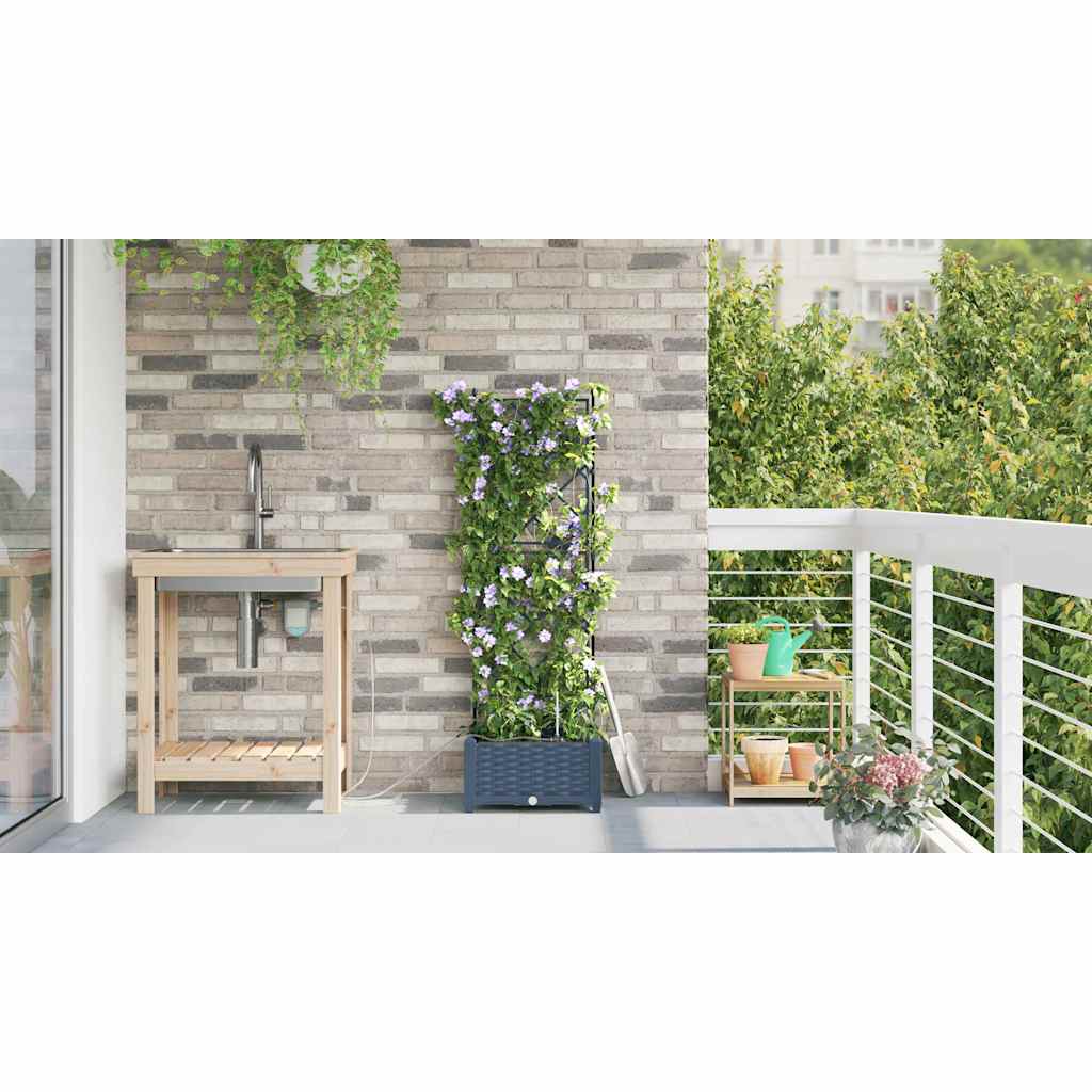 vidaXL Vază pentru Grădină Zăbrele cu depozitare Gri 40 x 40 x 126cm Plastic