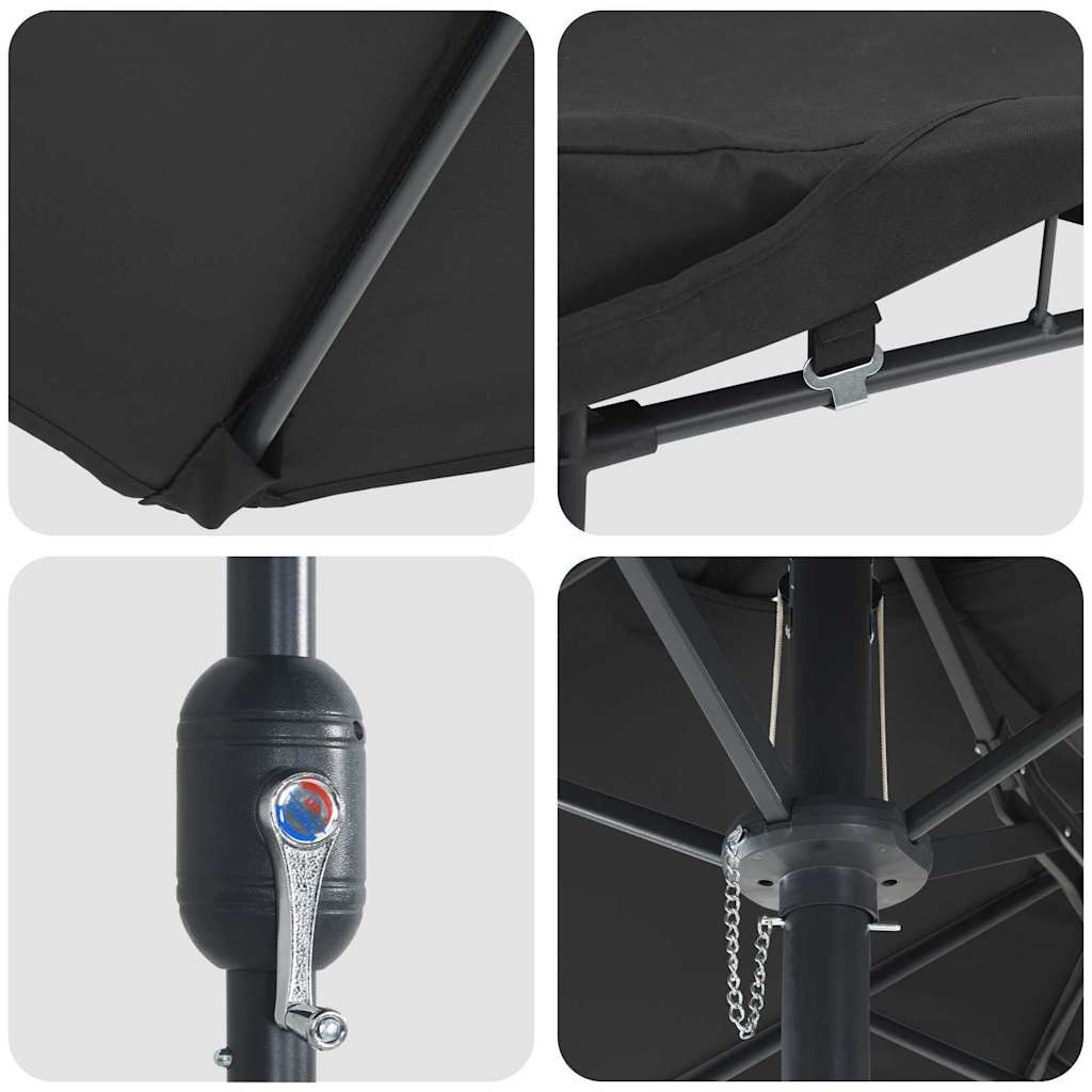 vidaXL Parasol de Grădină Negru 385 x 209 x 244 cm Poliester și oțel