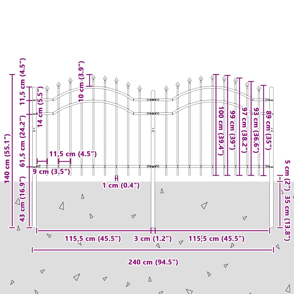 vidaXL Gard de Grădină Gri 140 cm Oțel vopsit în pulbere vidaXL Gard de Grădină Gri 140 cm Oțel vopsit în pulbere