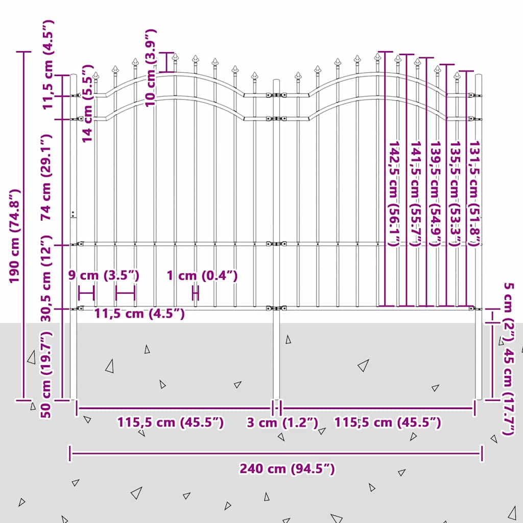 vidaXL Gard de Grădină Gri 190 cm Oțel vopsit în pulbere vidaXL Gard de Grădină Gri 190 cm Oțel vopsit în pulbere
