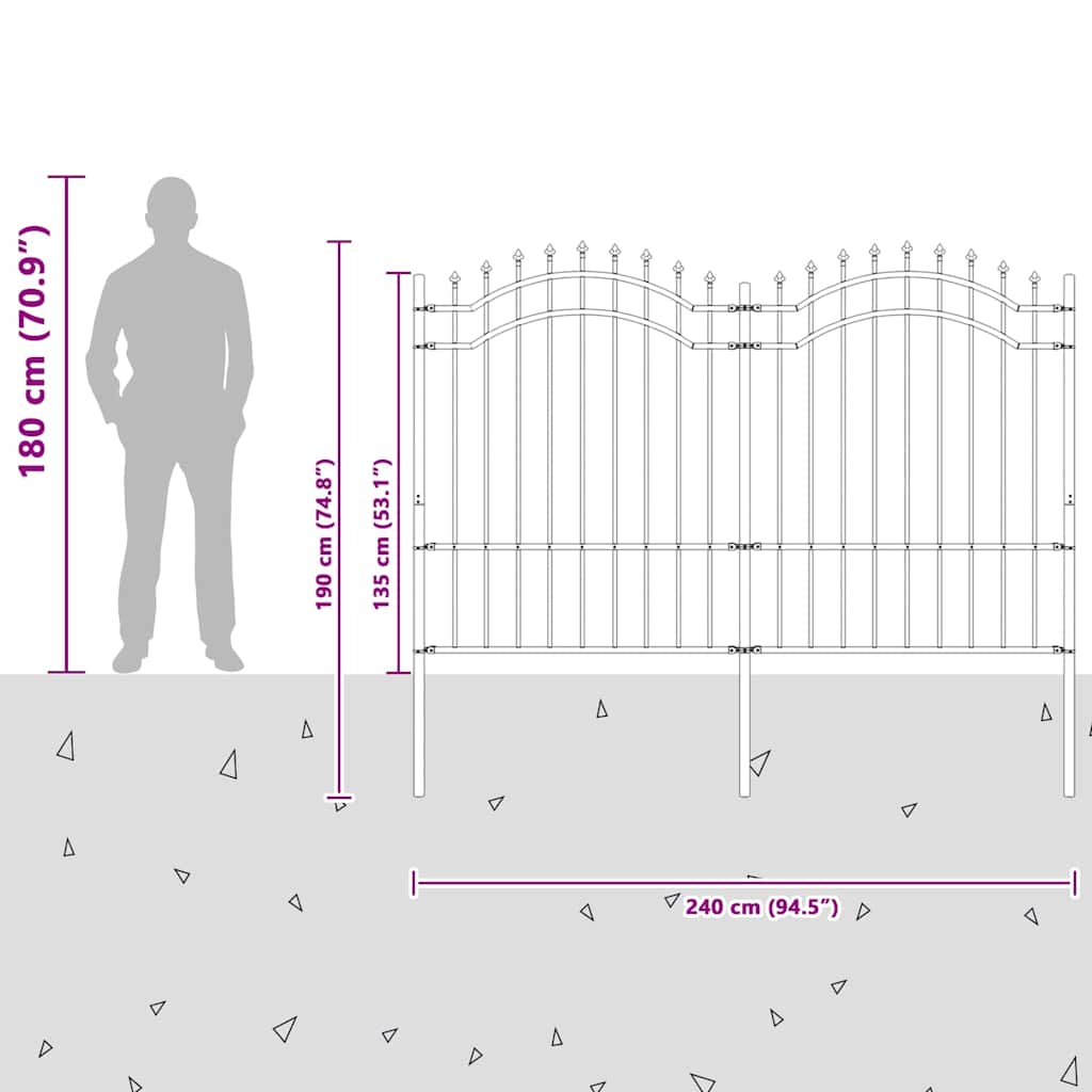 vidaXL Gard de Grădină Gri 190 cm Oțel vopsit în pulbere vidaXL Gard de Grădină Gri 190 cm Oțel vopsit în pulbere