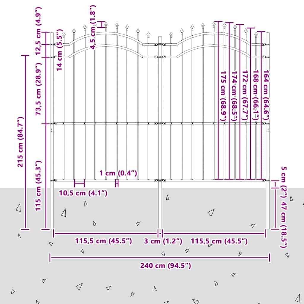 vidaXL Gard de Grădină Gri 215 cm Oțel vopsit în pulbere vidaXL Gard de Grădină Gri 215 cm Oțel vopsit în pulbere