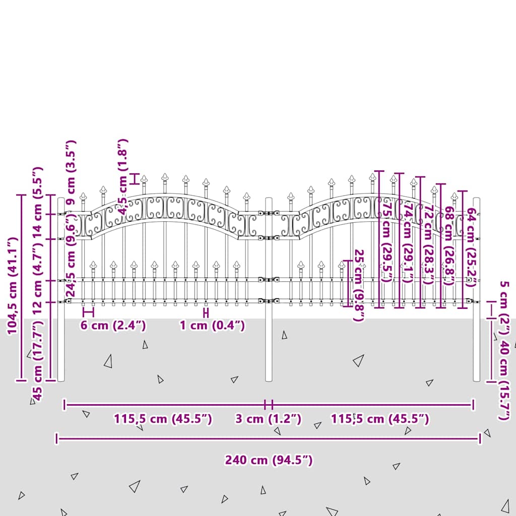 vidaXL Gard de grădină Gri 115 cm Oțel vopsit în pulbere vidaXL Gard de grădină Gri 115 cm Oțel vopsit în pulbere