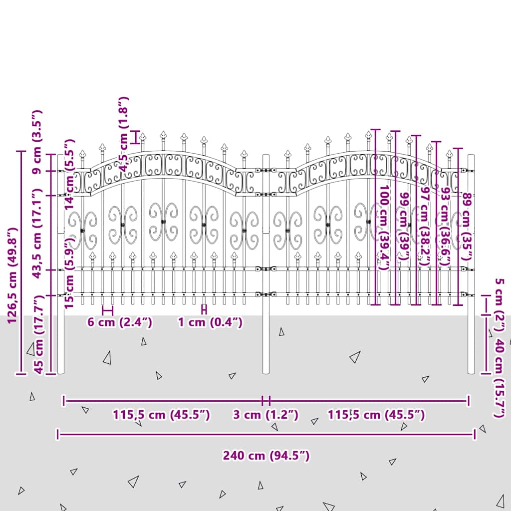 vidaXL Gard de Grădină Gri 240 x 140 cm Oțel vopsit în pulbere