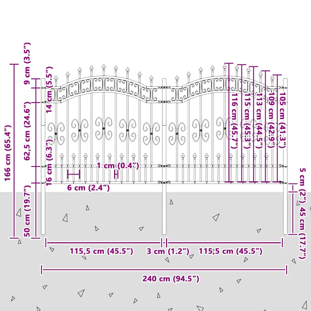 vidaXL Gard de Grădină Gri 240 x 165 cm Oțel vopsit în pulbere