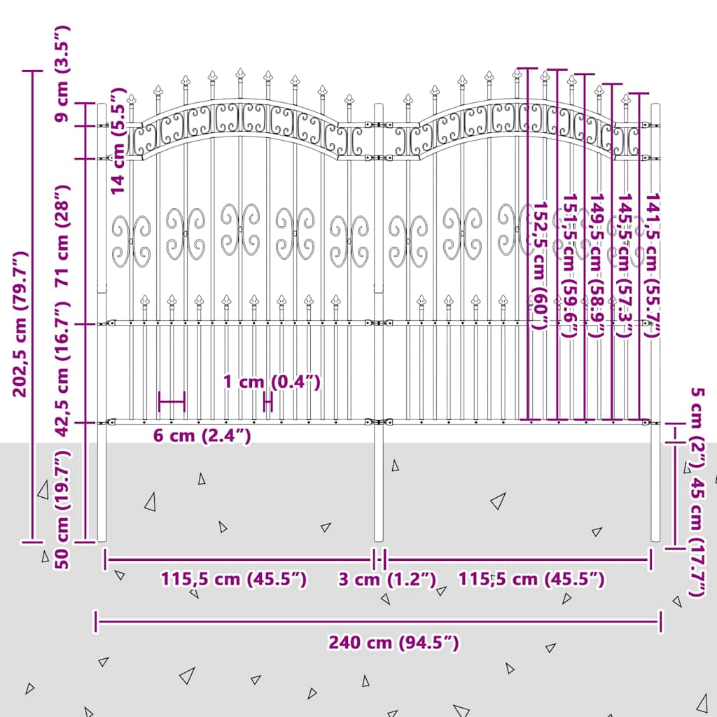 vidaXL Gard de Grădină Gri 240 x 190 cm Oțel vopsit în pulbere