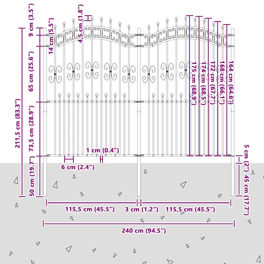 vidaXL Gard de Grădină Gri 240 x 215 cm Oțel vopsit în pulbere