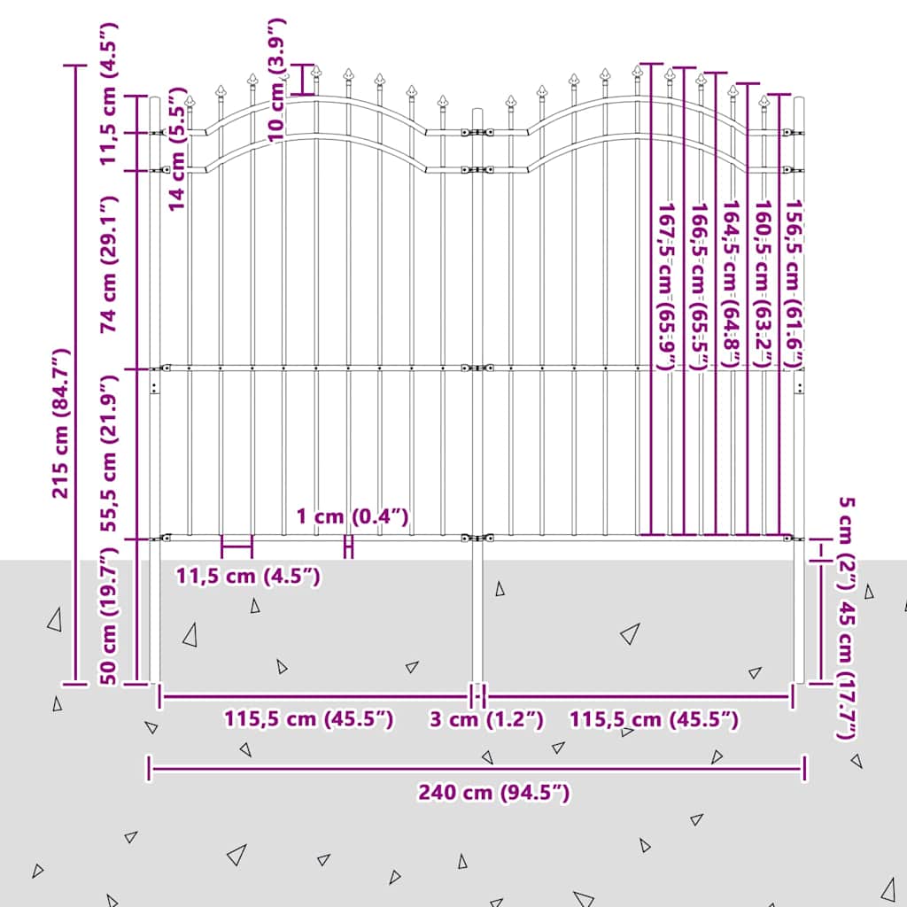 vidaXL Gard de Grădină Alb 215 cm Oțel vopsit în pulbere