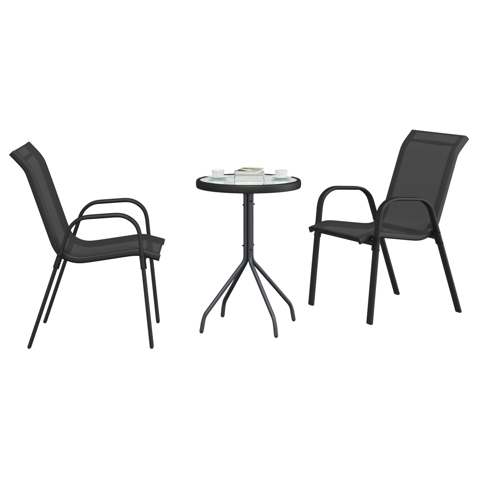 vidaXL Set Bistro de Grădină 3 pcs Negru Oțel vidaXL Set Bistro de Grădină 3 pcs Negru Oțel