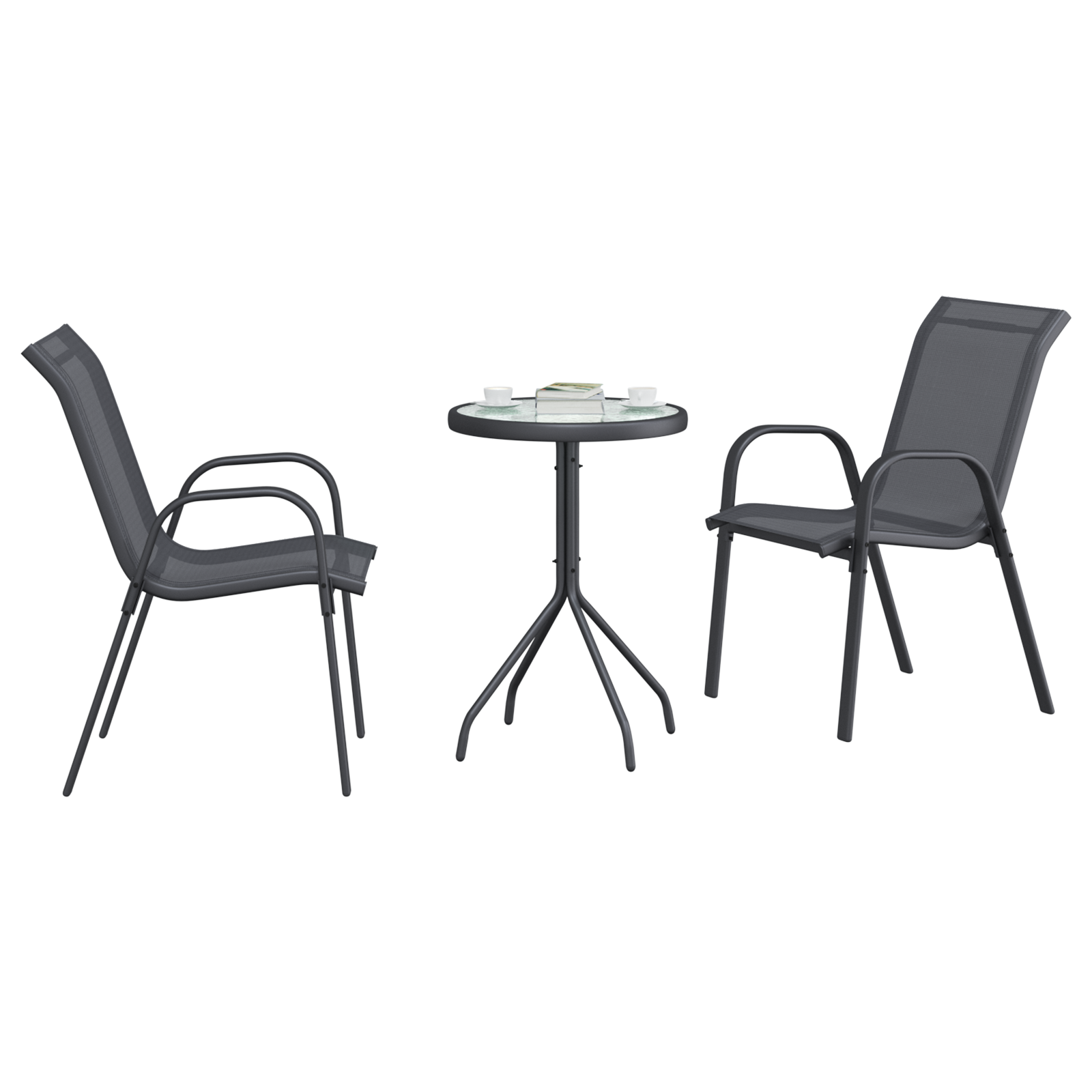 vidaXL Set Bistro de Grădină 3 pcs Gri Oțel vidaXL Set Bistro de Grădină 3 pcs Gri Oțel