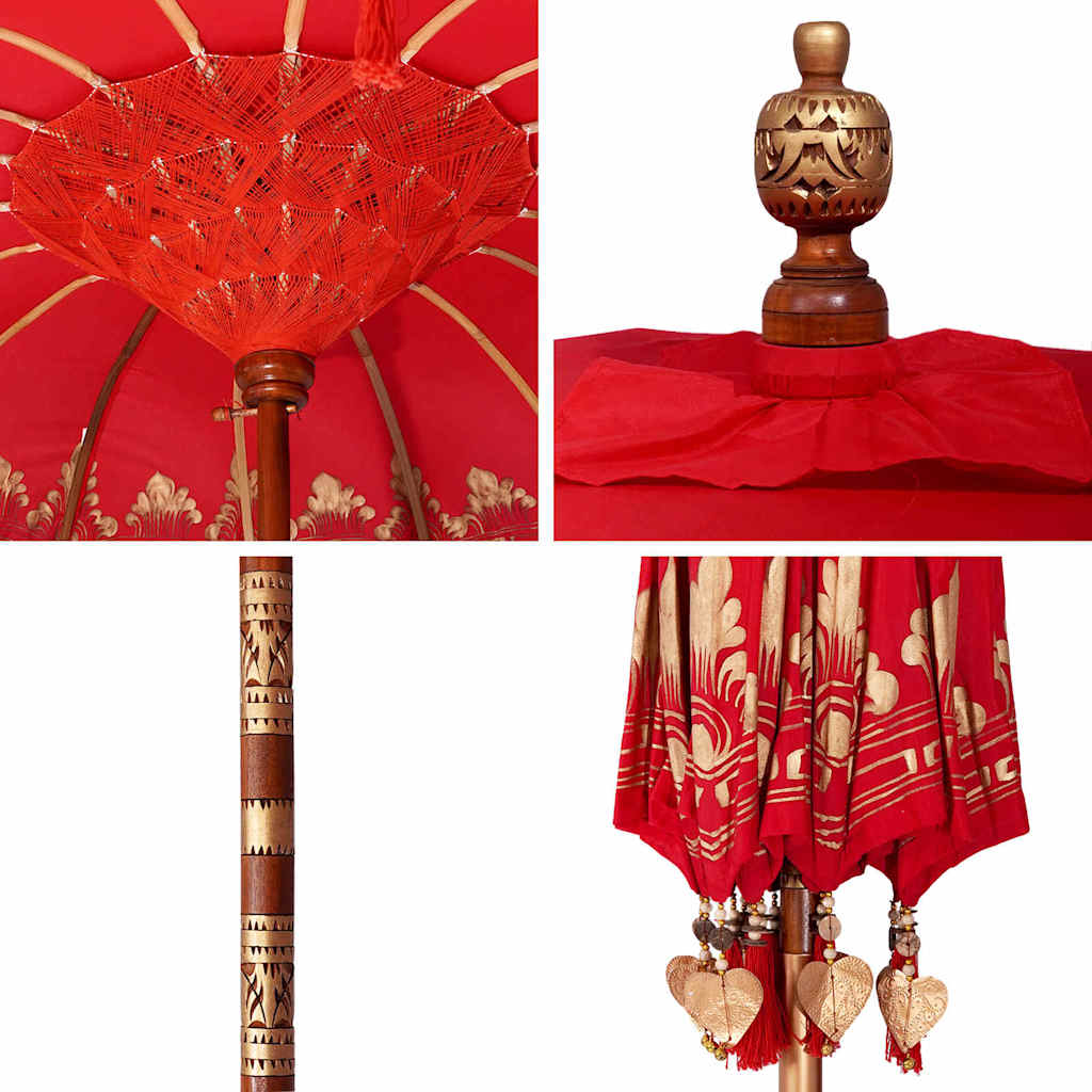 vidaXL Parasol Balinez Roșu (180-190) x 260 cm Bumbac și lemn masiv vidaXL Parasol Balinez Roșu (180-190) x 260 cm Bumbac și lemn masiv