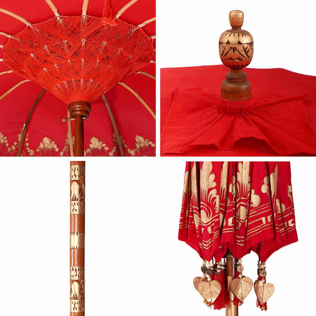 vidaXL Parasol Balinez Roșu (210-220) x 260 cm Bumbac și lemn masiv vidaXL Parasol Balinez Roșu (210-220) x 260 cm Bumbac și lemn masiv