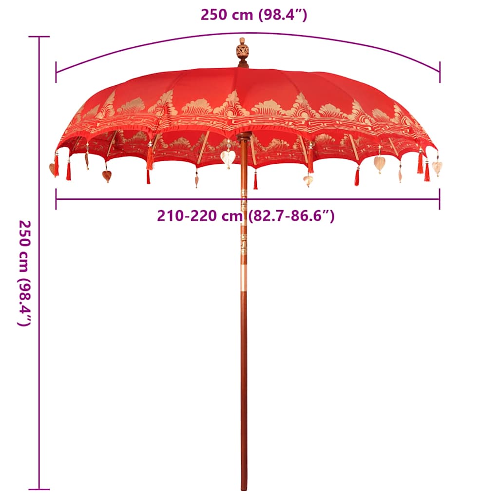 vidaXL Parasol Balinez Roșu (210-220) x 260 cm Bumbac și lemn masiv vidaXL Parasol Balinez Roșu (210-220) x 260 cm Bumbac și lemn masiv