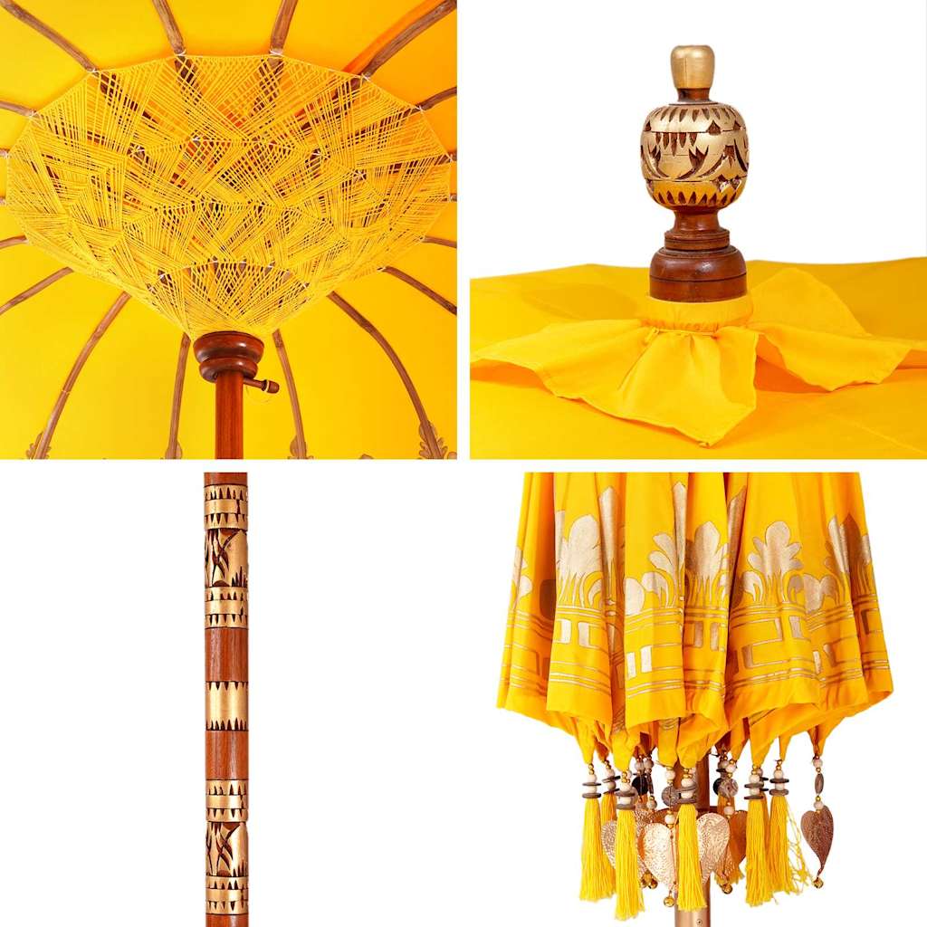 vidaXL Parasol Balinez Galben (180-190) x 260 cm Bumbac și lemn masiv vidaXL Parasol Balinez Galben (180-190) x 260 cm Bumbac și lemn masiv