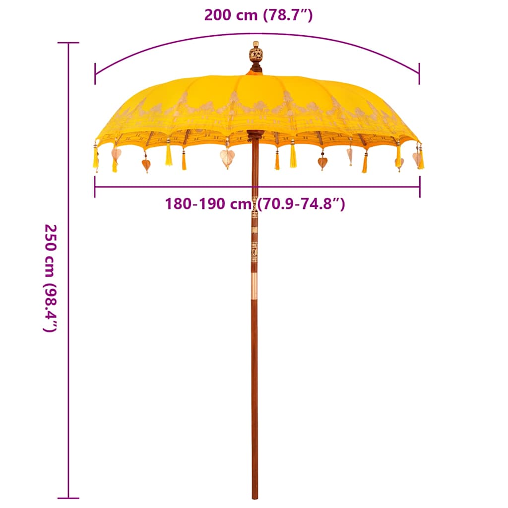 vidaXL Parasol Balinez Galben (180-190) x 260 cm Bumbac și lemn masiv vidaXL Parasol Balinez Galben (180-190) x 260 cm Bumbac și lemn masiv
