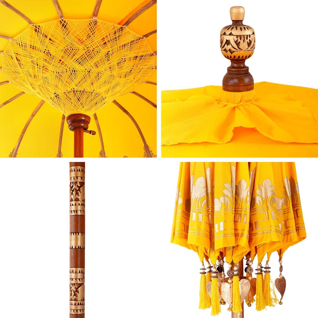 vidaXL Parasol Balinez Galben (210-220) x 260 cm Bumbac și lemn masiv vidaXL Parasol Balinez Galben (210-220) x 260 cm Bumbac și lemn masiv