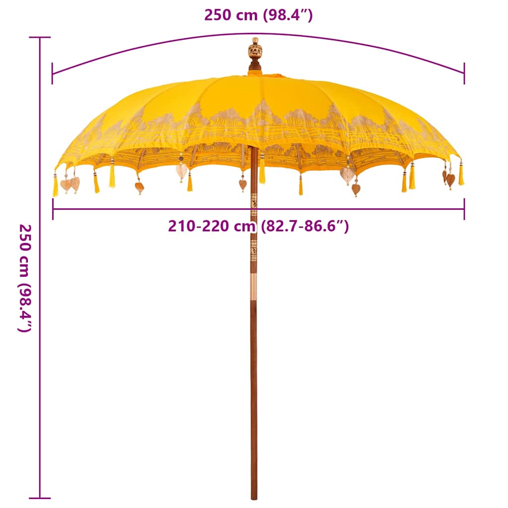 vidaXL Parasol Balinez Galben (210-220) x 260 cm Bumbac și lemn masiv vidaXL Parasol Balinez Galben (210-220) x 260 cm Bumbac și lemn masiv