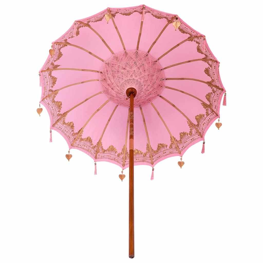 vidaXL Parasol Balinez Roz (180-190) x 260 cm Bumbac și lemn masiv vidaXL Parasol Balinez Roz (180-190) x 260 cm Bumbac și lemn masiv