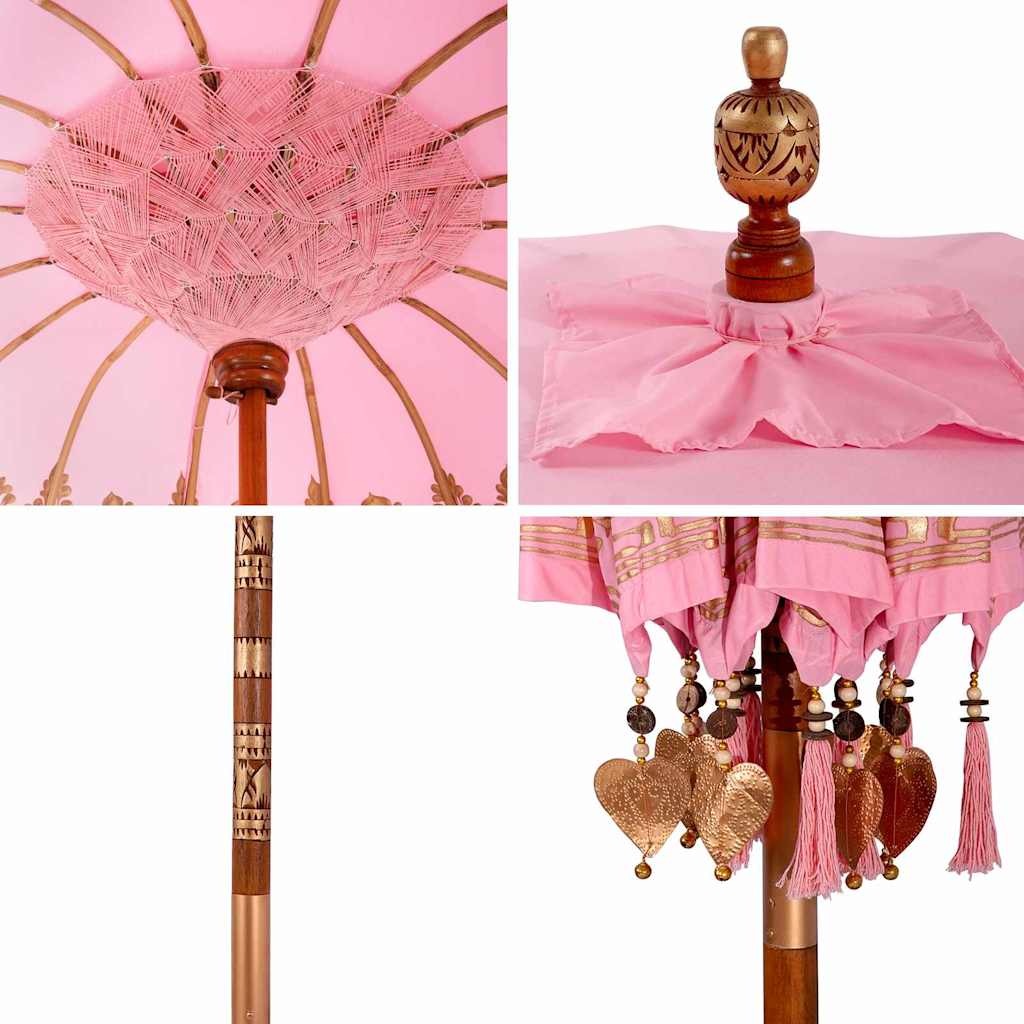vidaXL Parasol Balinez Roz (180-190) x 260 cm Bumbac și lemn masiv vidaXL Parasol Balinez Roz (180-190) x 260 cm Bumbac și lemn masiv